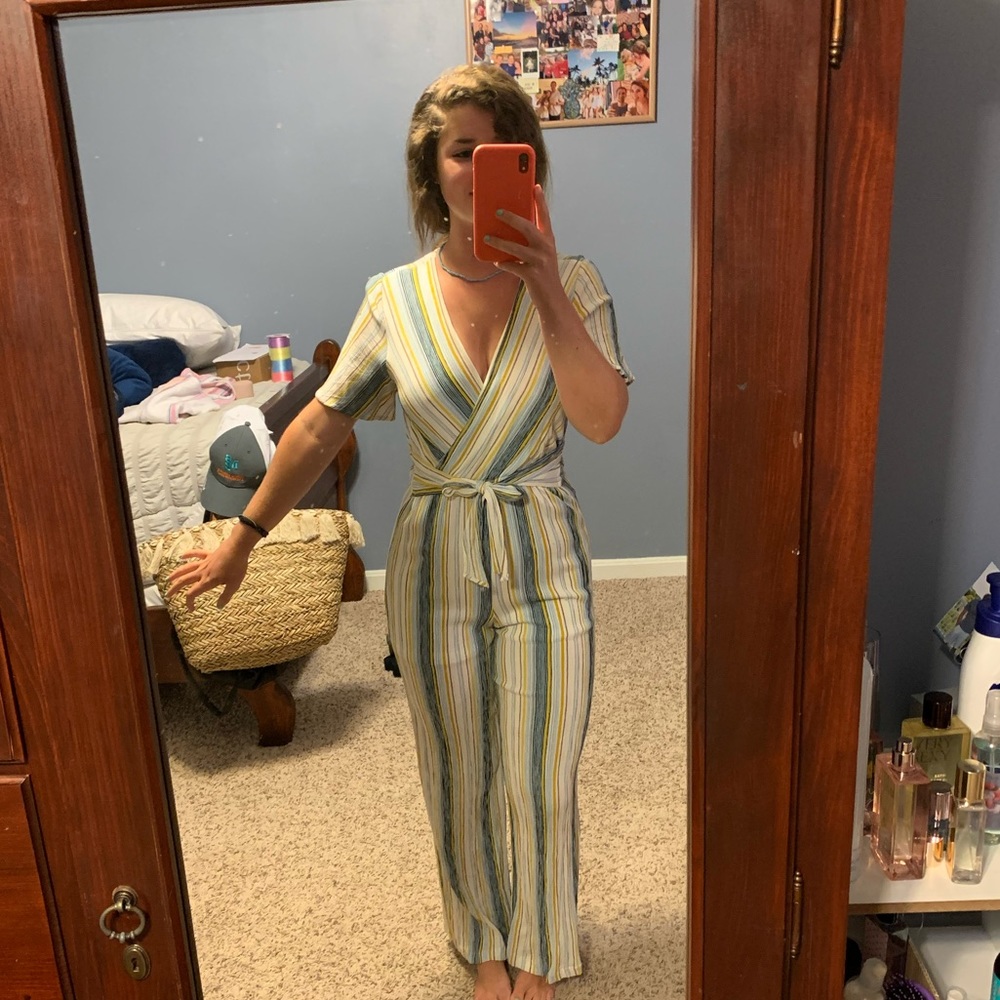 Full length striped jumpsuit